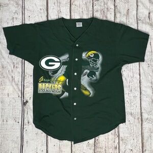 Vintage 90s Green Bay Packers NFL Football Baseball Style Jersey Cotton Shirt